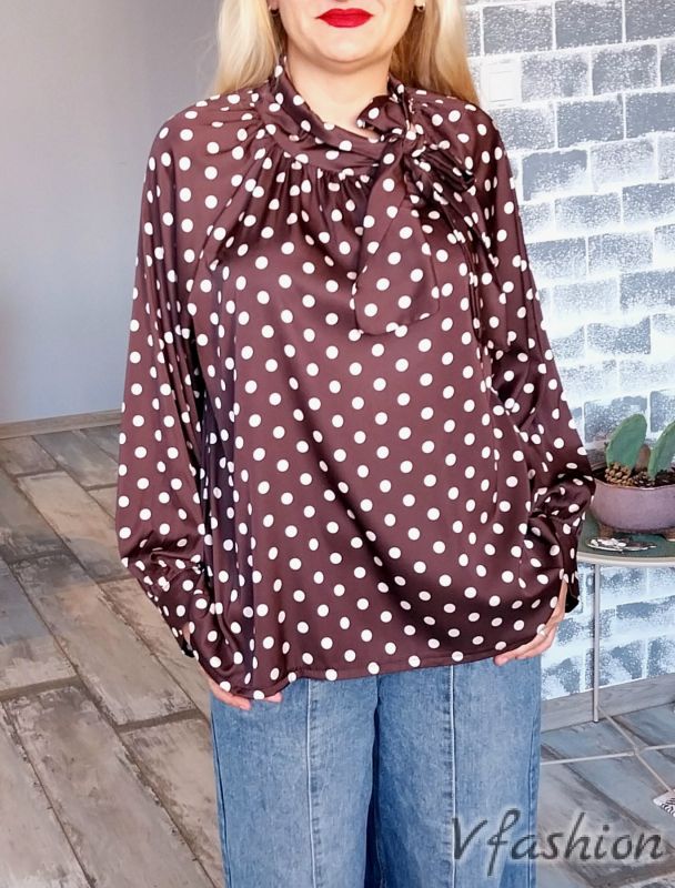 Елегантна блуза на точки - кафява
