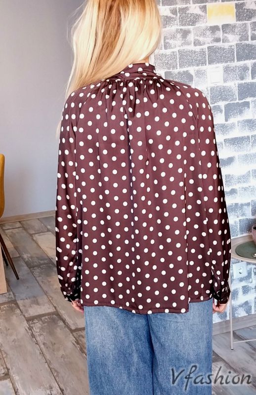 Елегантна блуза на точки - кафява