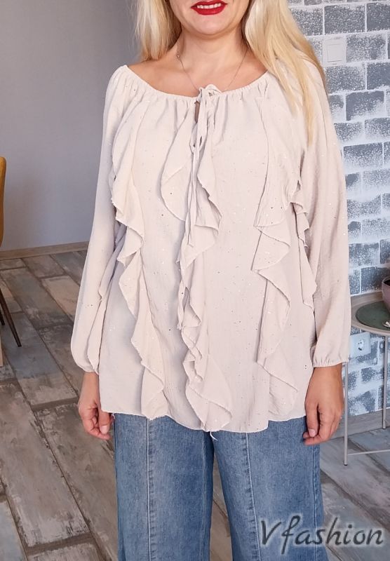 Блуза с волани - бежова