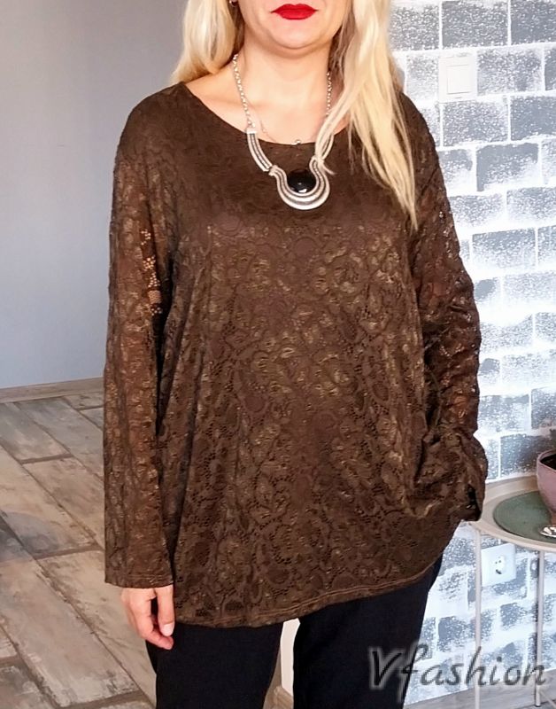 Дантелена блуза - кафява
