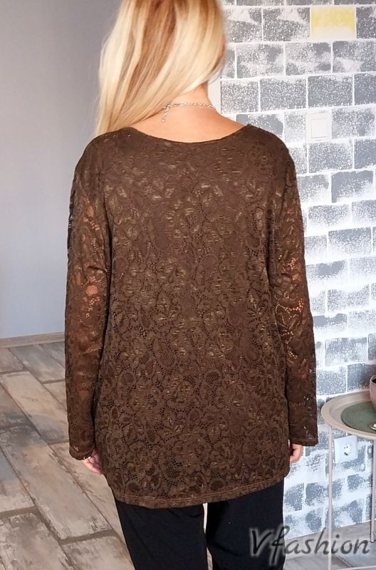 Дантелена блуза - кафява