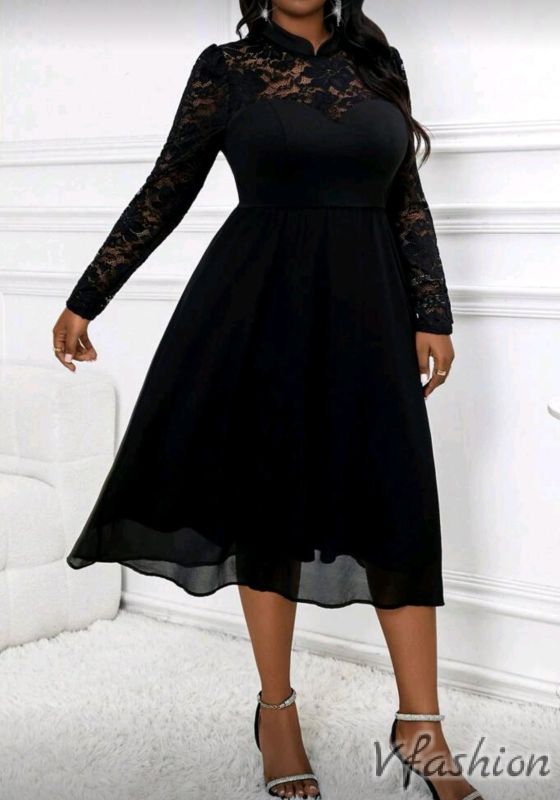 Официална рокля с дантела - черна