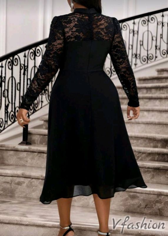 Официална рокля с дантела - черна
