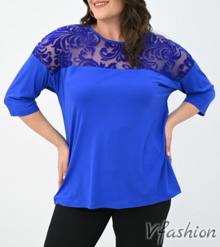 Блуза с дантела - синя