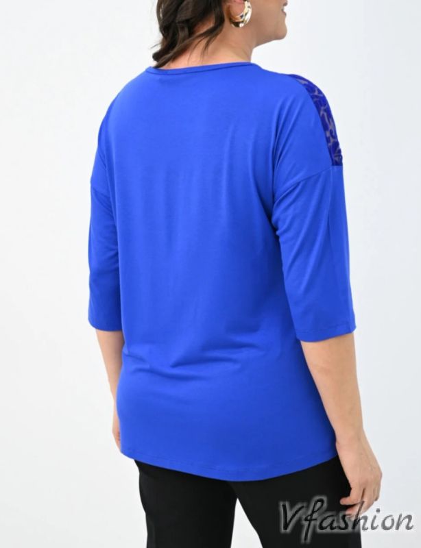 Блуза с дантела - синя