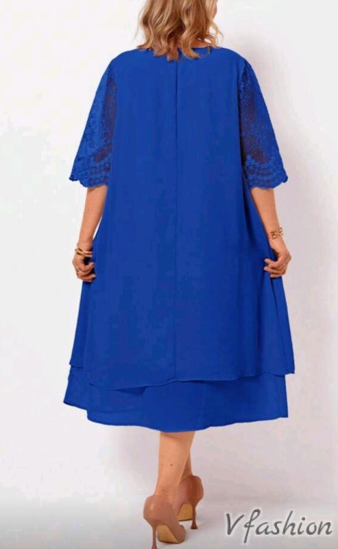 Официална рокля с дантела - кралско синя