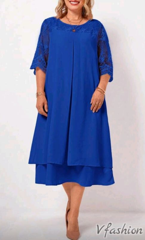 Официална рокля с дантела - кралско синя