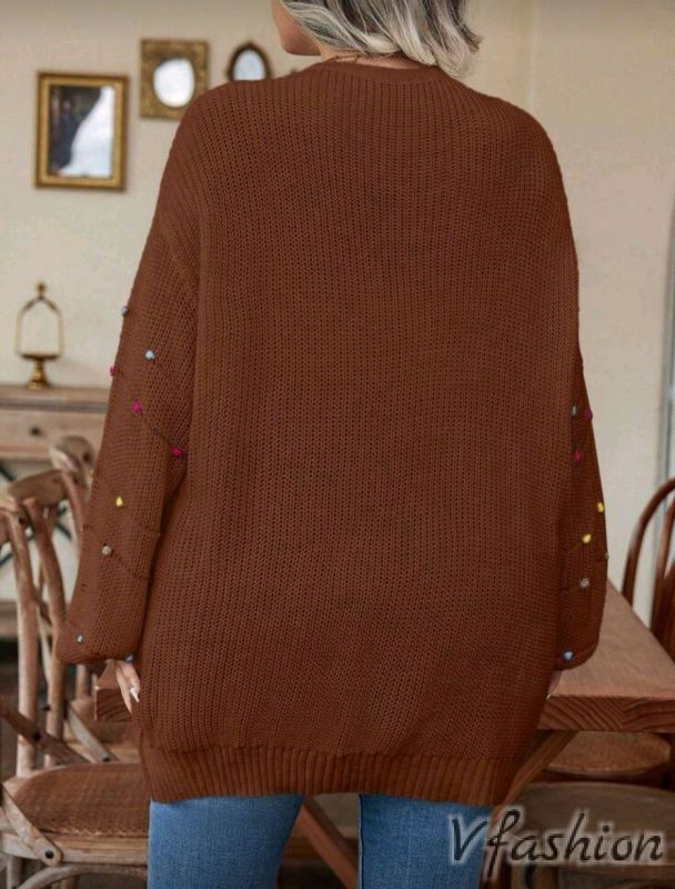 Жилетка с цветни мотиви - кафява