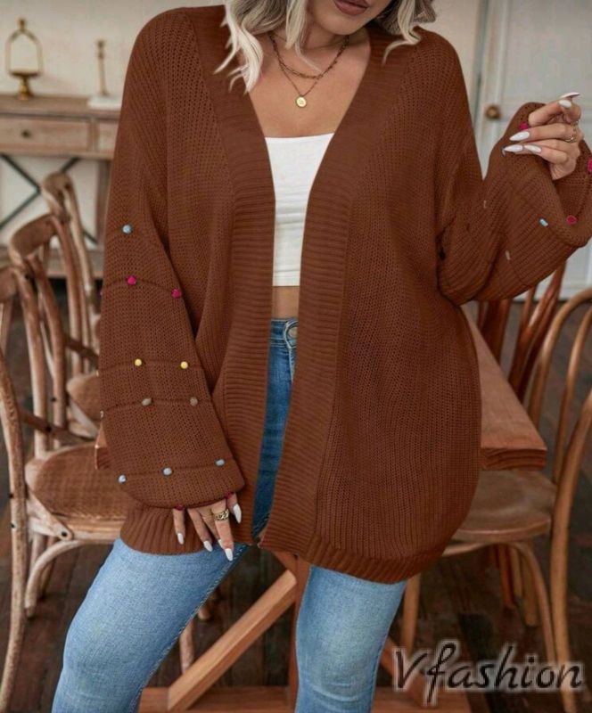 Жилетка с цветни мотиви - кафява