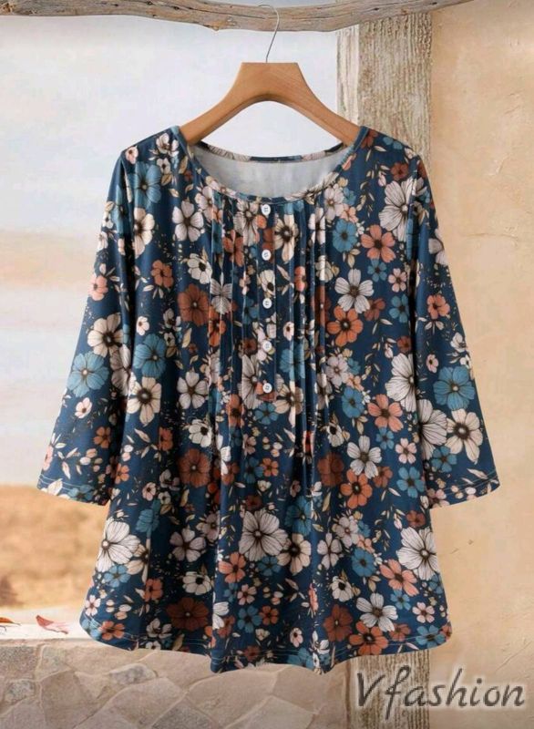 Блуза на цветчета - синя