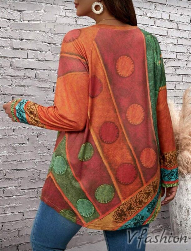 Блуза с етно принт - оранжева