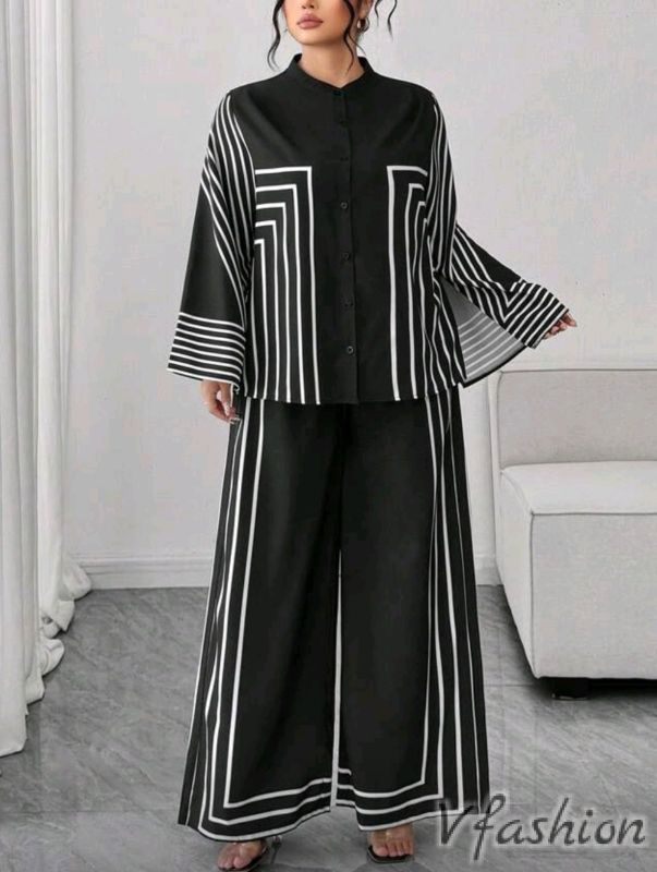 Комплект панталон и риза с геометричен принт