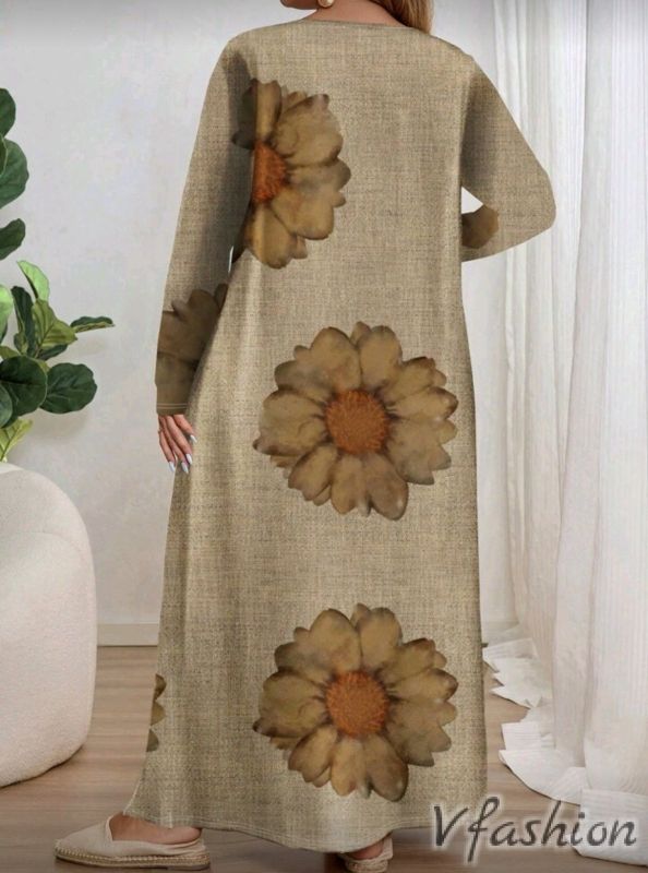 Рокля с джобове на големи цветя