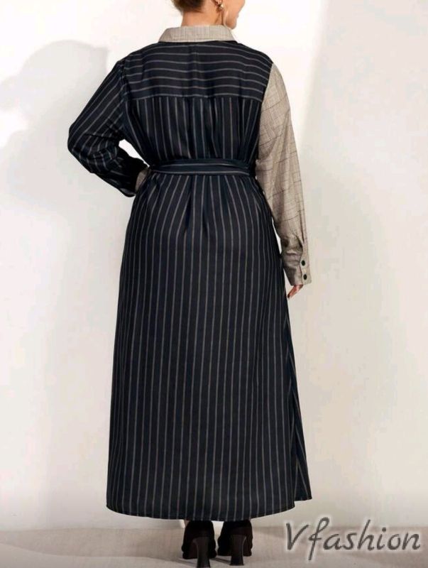 Дълга рокля-риза - квадрати и райета