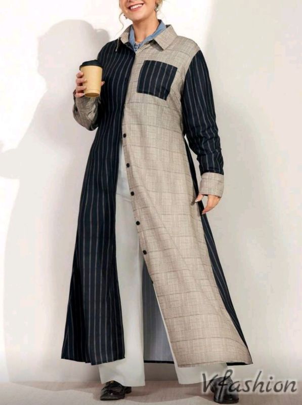 Дълга рокля-риза - квадрати и райета