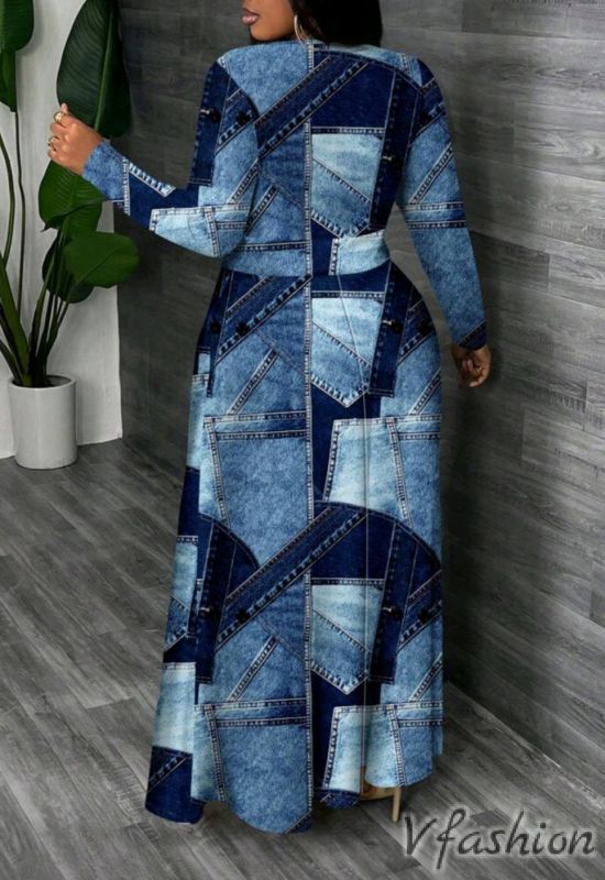 Еластична рокля с дънков принт