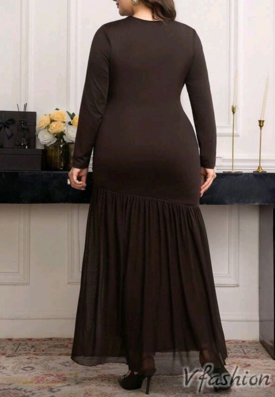 Елегантна рокля с тюл - кафява