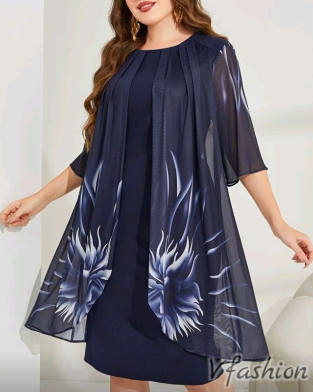 Стилна рокля с тюл - синя