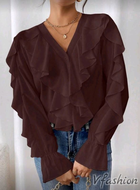 Риза с волани - кафява