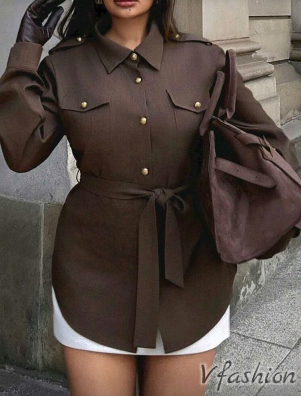 Риза с колан - кафява