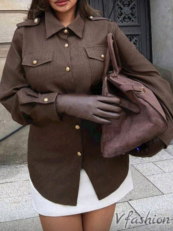 Риза с колан - кафява
