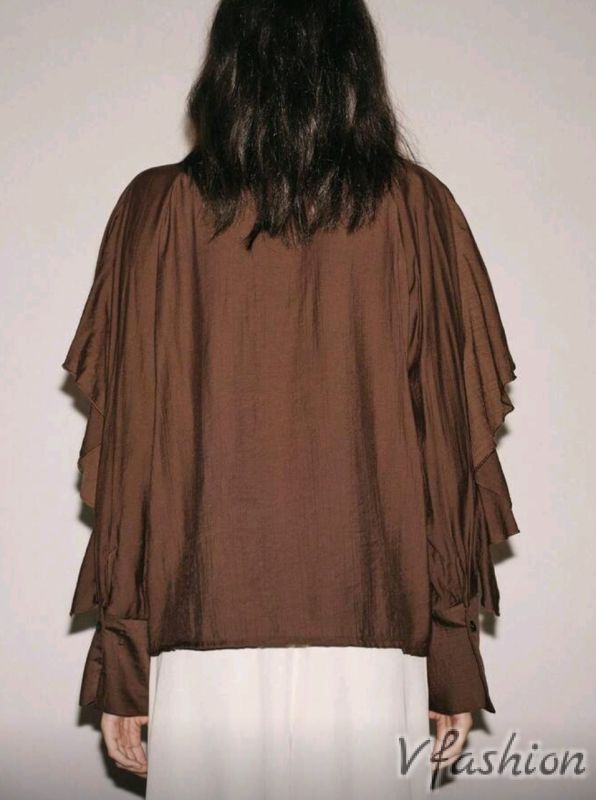 Блуза с волани - кафява