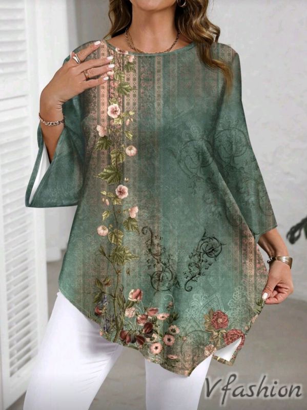 Асиметрична туника с винтидж принт