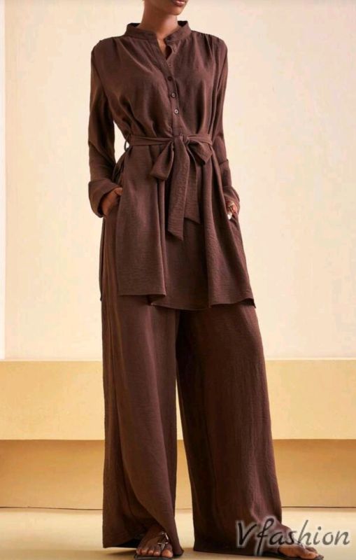 Комплект панталон и дълга риза - кафяв