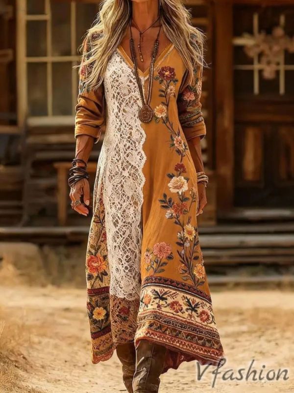 Еластична рокля на цветя в бохо стил