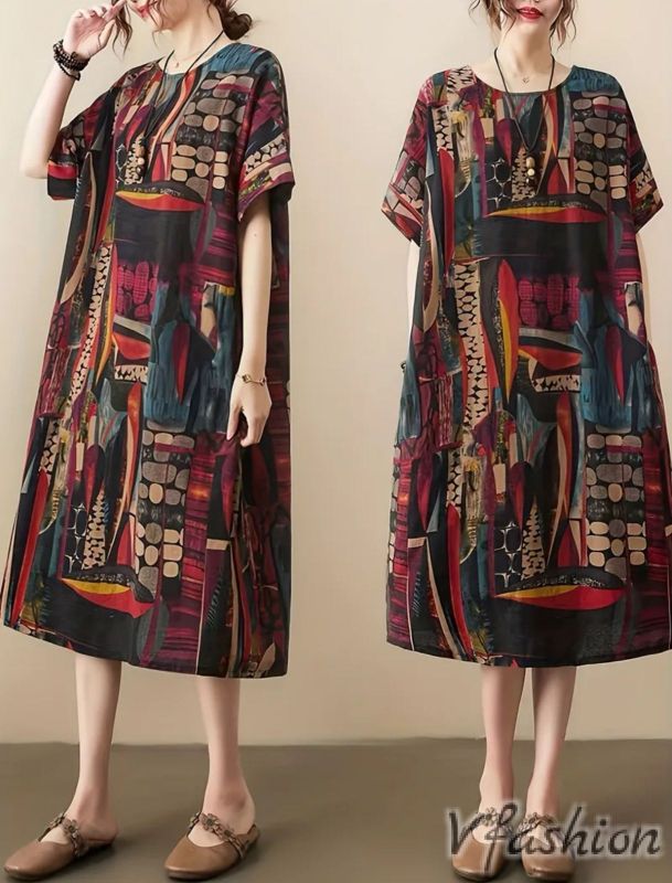 Рокля с джобове с бохо принт