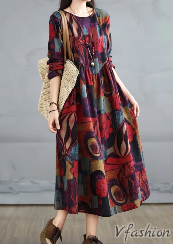 Разкроена рокля с джобове и арт принт