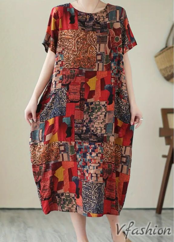 Рокля с джобове и бохо принт