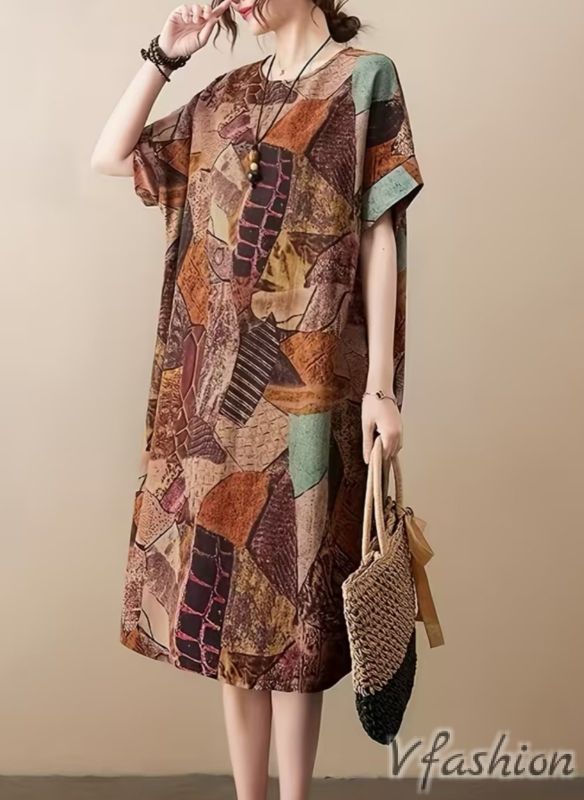 Рокля с джобове и бохо принт