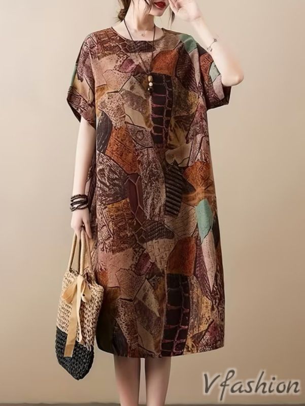 Рокля с джобове и бохо принт