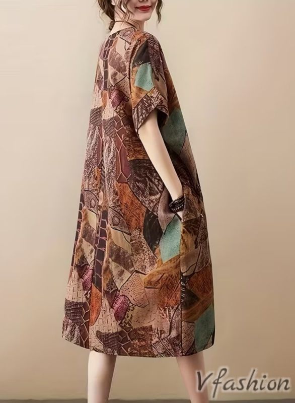 Рокля с джобове и бохо принт