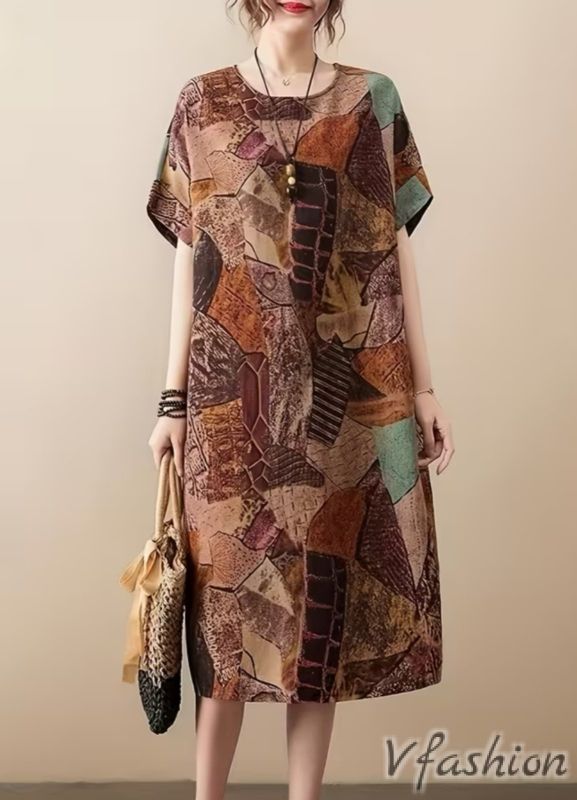 Рокля с джобове и бохо принт