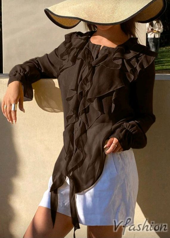 Риза с волани - кафява
