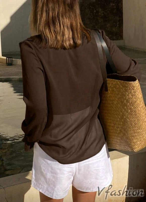 Риза с волани - кафява