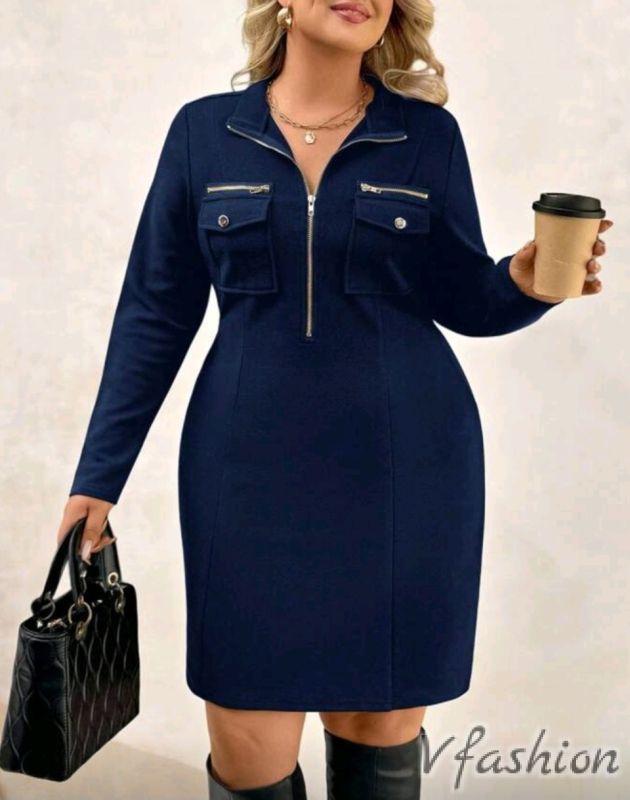 Права рокля с цип - синя