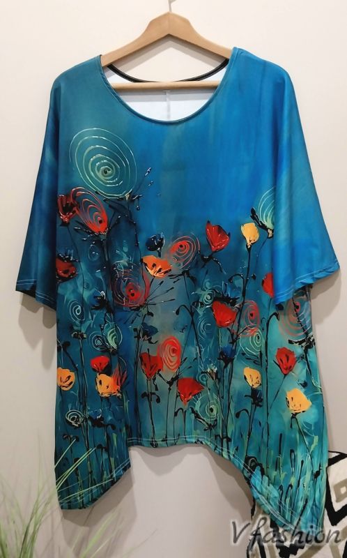 Еластична блуза с принт арт цветя