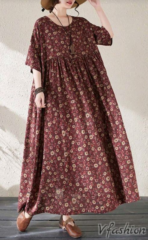 Разкроена рокля на цветчета - бордо