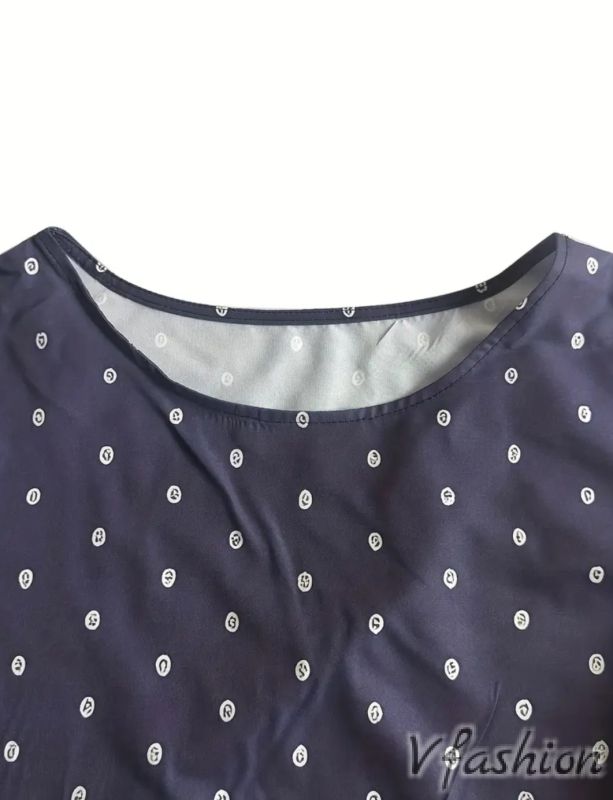 Рокля с принт и джобове - синя