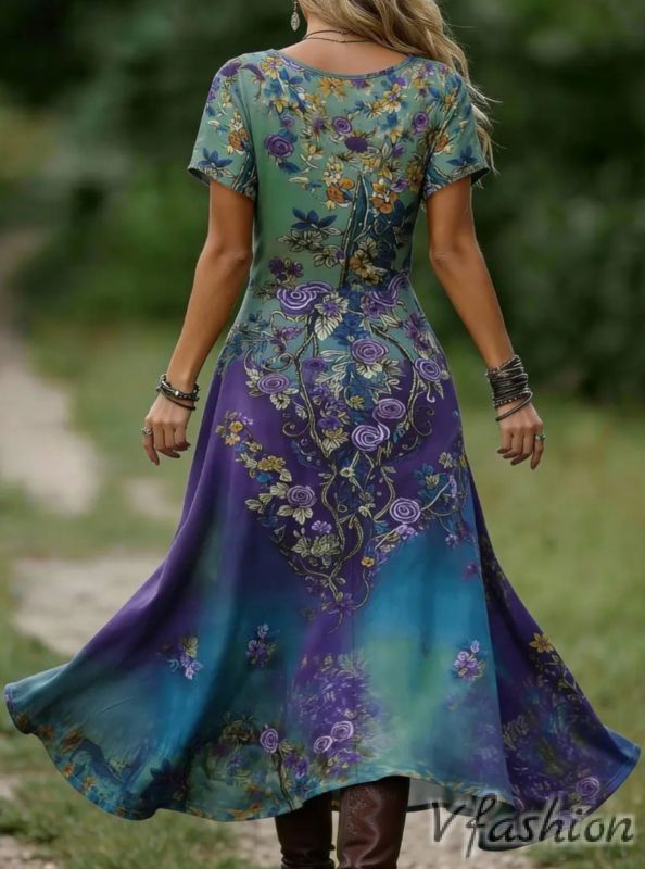 Еластична рокля с принт цветя