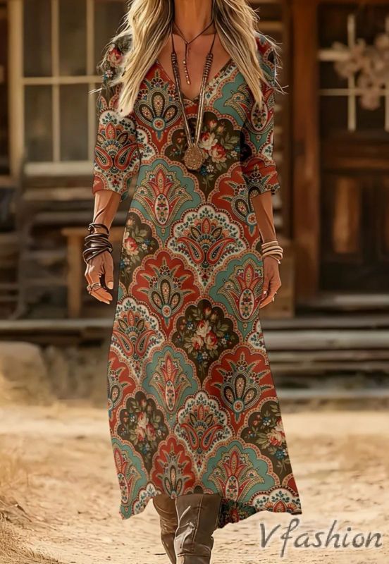 Еластична рокля с бохо принт