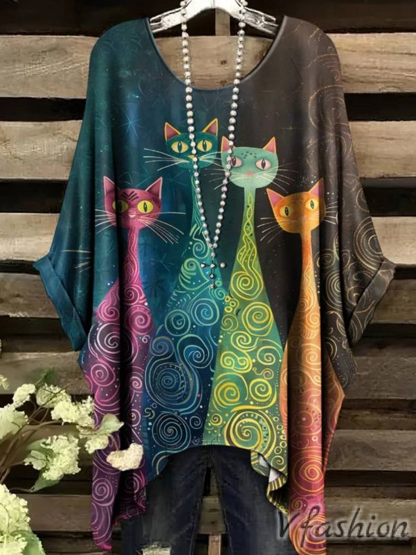 Еластична блуза с принт котки