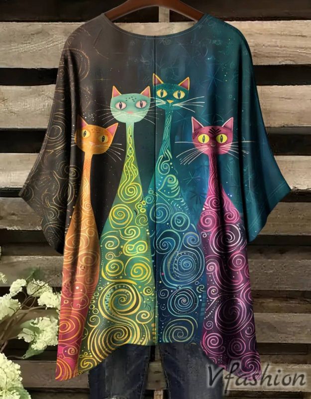 Еластична блуза с принт котки