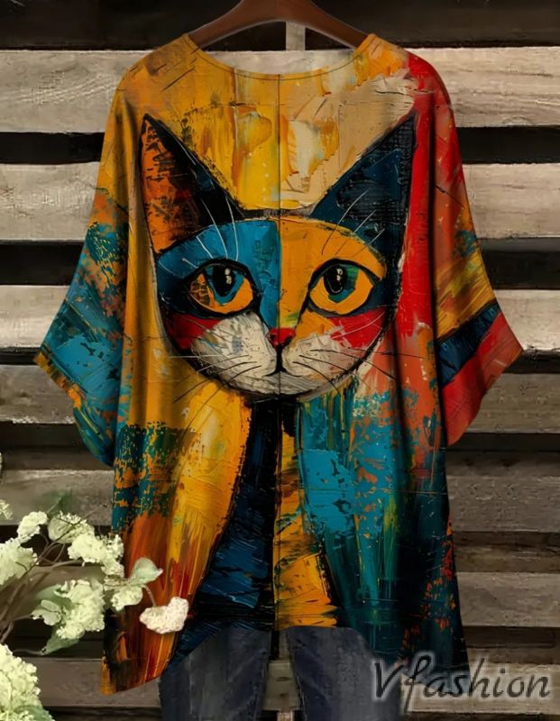 Еластична блуза с принт котка