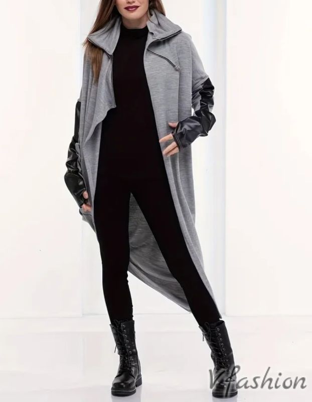 Връхна дреха с кожени детайли