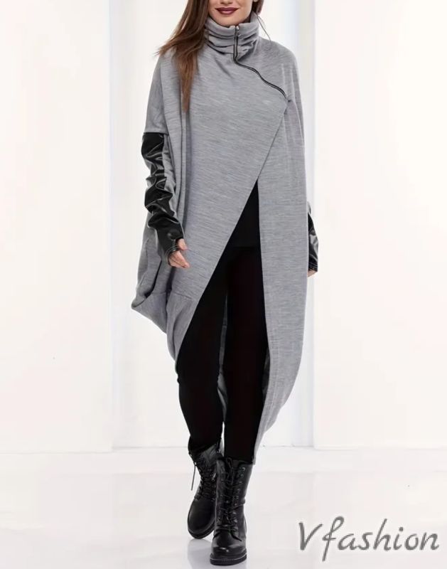 Връхна дреха с кожени детайли