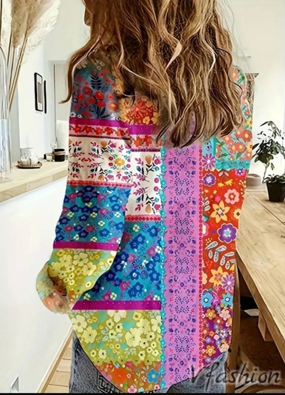 Риза с цветен принт